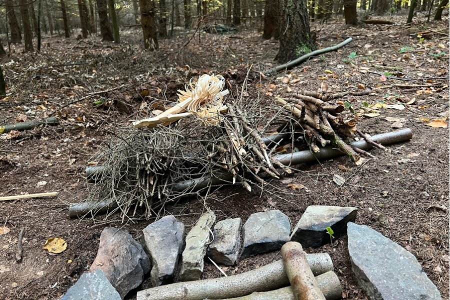 Материал за разпалване на огън - клечки + featherstick. Източник: Sirka