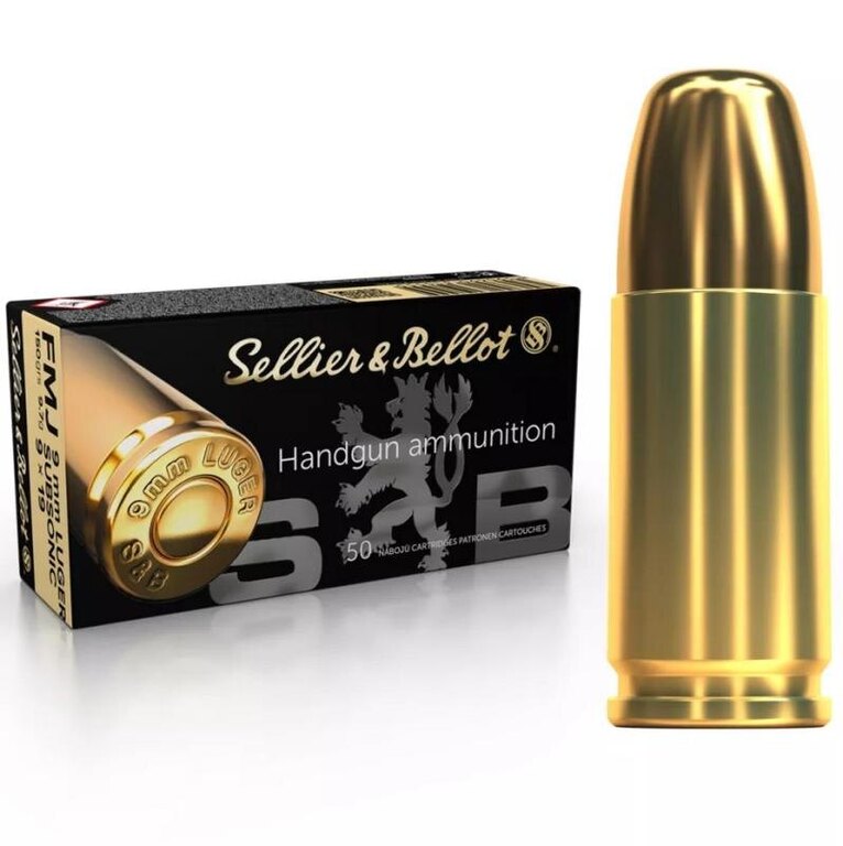 Патрони FMJ Sellier & Bellot® / 9×19 мм Subsonic / 9,7 г - 150 грс / 50 бр