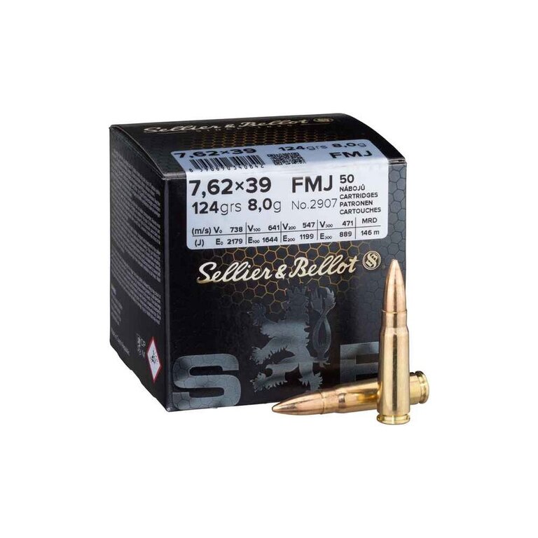 Sellier & Bellot® FMJ патрони / 7,62x39 / 8 g - 124 grs / 50 бр